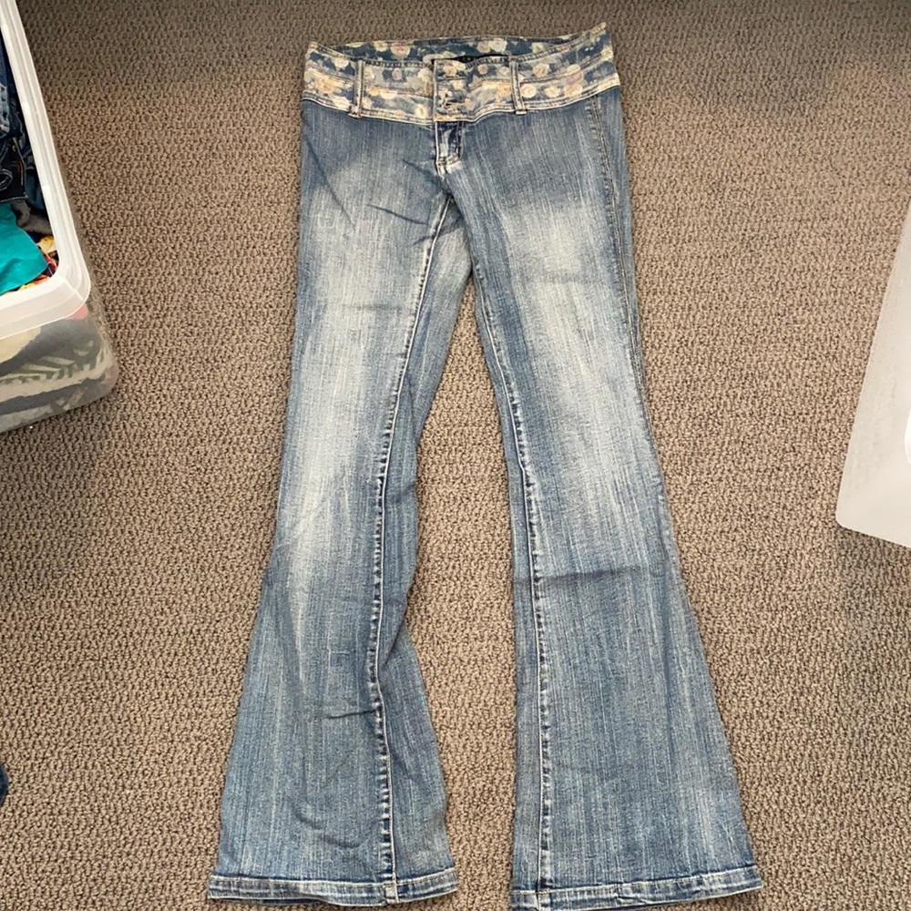Tinseltown floral denim boot cut bellbottom jean